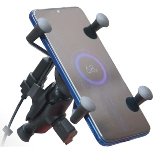 Motorcycle Phone Mount 10W Fast Charge Wireless & USB Charging Holder, Universal Rotation Bracket for iPhone Samsung and other