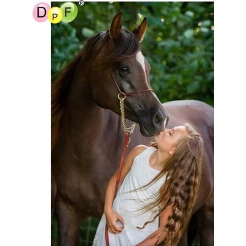 DPF The girl kissed the horse 5D diamond embroidery needlework diamond painting cross stitch home decor diamond mosaic square