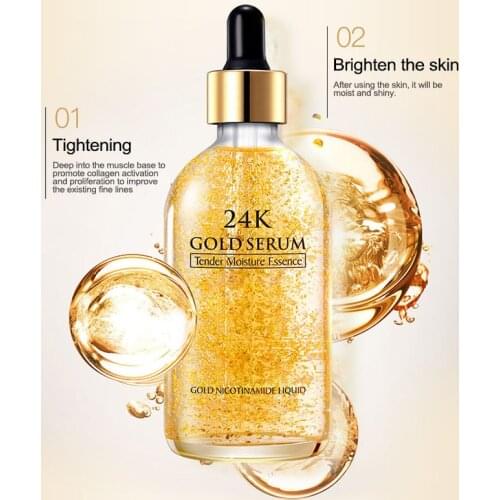 Dropshipping Women 24K Gold Anti Wrinkle Aging Essence Liquid for Moisturizing Shrinking Pores SMJ