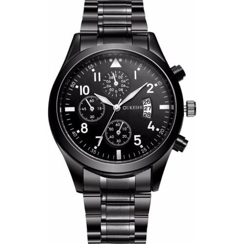 Hot Fashion Men Stainless Steel Business Calendar Watch Casual Luxury Quartz Wrist Watches Relogio Masculino OUKESHI Clock