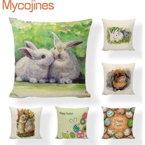 Cool Happy Easter Bunny Toss Pillow Rustic Country Pillow Covers Floor 18 Inch Without Inner Decorativa Colored Egg Throw Pillow