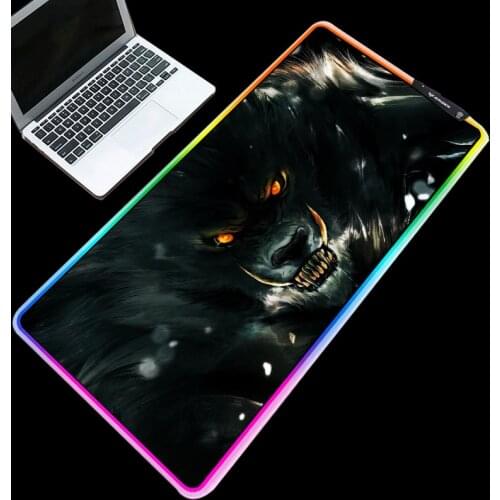 Mairuige Multi-color RGB Gaming Mouse Pad Cold Light LED Color Lock USBLOL Fierce Wolf Head Anime Computer Desk Mat Rubber