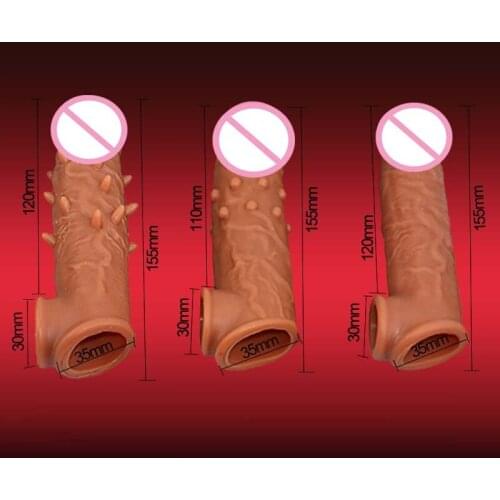 Soft penis enlarger sleeve extender reusable condom dick enhancer adult sex toys for men male masturbation increase pennis goods