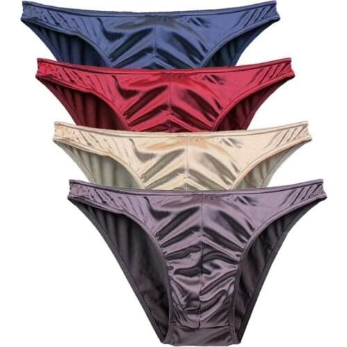 2Piece/Order Random Color Men Panties Thong Brief Sexy Plus Size Mens Underwear Satin Silky S/M/L/XL/2XL/3XL