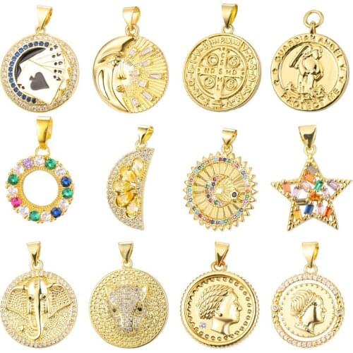New Christmas Charms Moon Stars Gold Coin Pendants Bracelet Party Home Metal Hanging DIY Jewelry Accessories Necklace Making