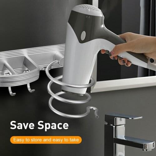 New Aluminum DIY Hair Dryer Holder Set Storage Rack Wall-mounted Hair Curler Hook Hair Dryer Bracket Set Bathroom Organizer Rack