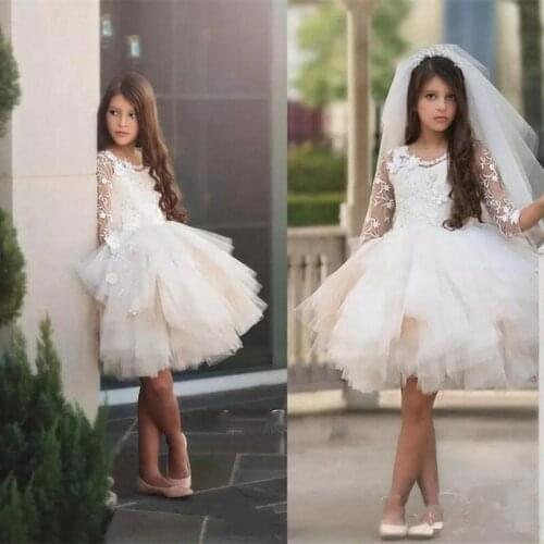 Flower Girl Dresses Knee Length Trailer Wedding Half Sleeves Party Dress For Girls First Communion Dresses Princess Gown