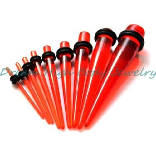 Transparent Red Earring Ear Taper Stretchers Ear Tapers Plugs Stretching Stretcher Expander Kit Free Shipping 1.6-10mm