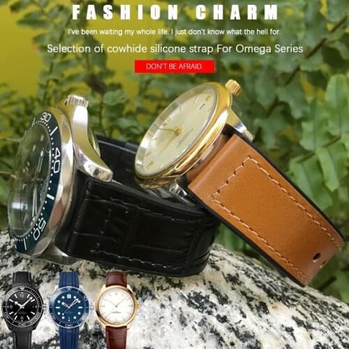 19mm 20mm 21mm 22mm Cowhide Silicone Watch Strap for Omega Seamaster 300 Speedmaster DE VILLE Planet Ocean AT150 Watch