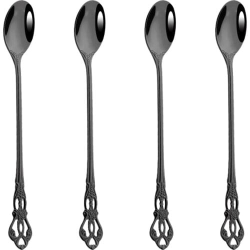 4Pcs New Long Handle Stainless Steel Dinnerware Spoon Tea Spoon Dessert Coffee Ice Cream Spoons Kitchen Accessories Bar Tools