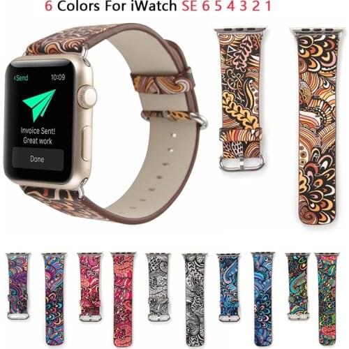 Dark flower Leather Bracelet for Apple Watch Band 6 SE 5 4 40/44mm Belt Wristband Strap for iWatch Series 3 2 38/42mm Watchband