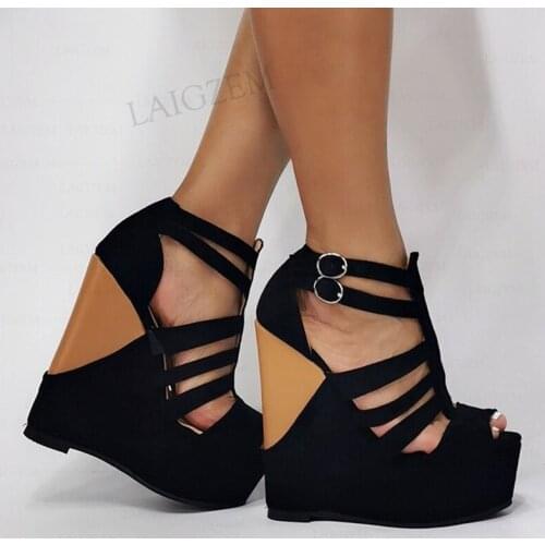 SEIIHEM Women Platform Wedges Pumps Patchwork Open Toe Back Zip Sandals Ladies Female Footwear Shoes Woman Big Size 42 43 47 52