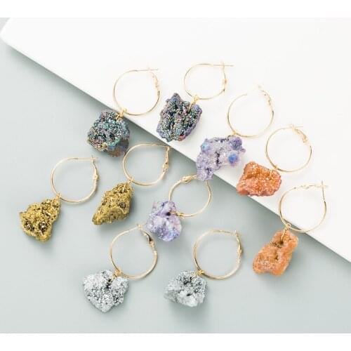 Natural Stone Drop Personality Earrings Irregular Crystal Gold Wire Wrap Fashion Asymmetric for Women Trendy Jewelry Gift