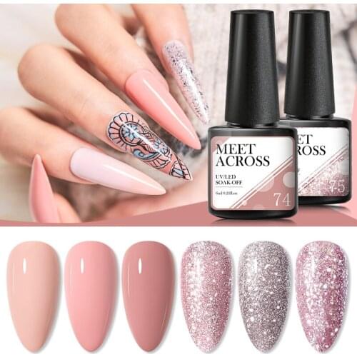 MEET ACROSS 6ML Rose Gold Nude Gel Nail Polish Glitter Sequins UV Gel Varnish Soak Off UV Led Gel varnish Semi Permanent Set