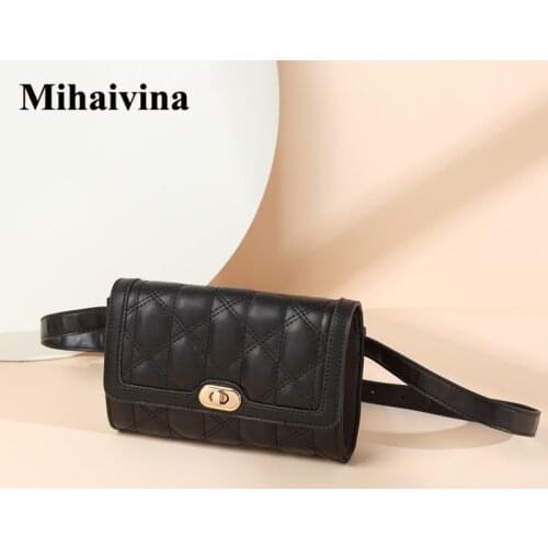 Mihaivina Women Leather Fanny Pack Waist Belt Bag Retro Plaid Chest Bags Female Banana Waist Pack Shoulder Crossbody Bum Bag