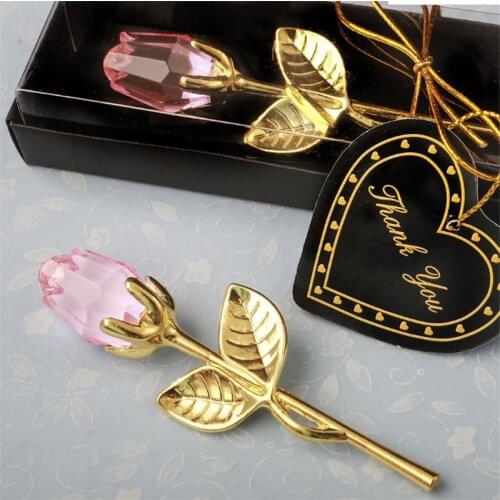 1pcs Creative Simulation Crystal Rose Handicraft Ornaments Bridal Shower Baby Shower Valentines Day Gift Crafts (with Box)