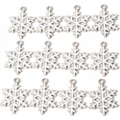10Pcs White Snowflake Charm Christmas Alloy Metal Drop Oil Pendants For Bracelet Necklace Jewelry Making Accesories