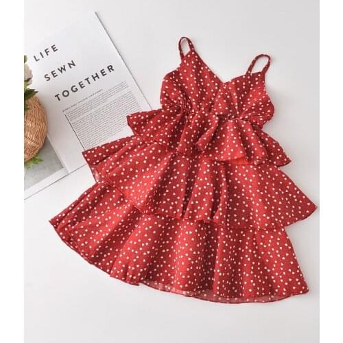 2020 New Summer Girl Dresses Brand New Summer Kids Clothes Girls Chiffon Dots Dress hildren Clothing Princess Sling Dress