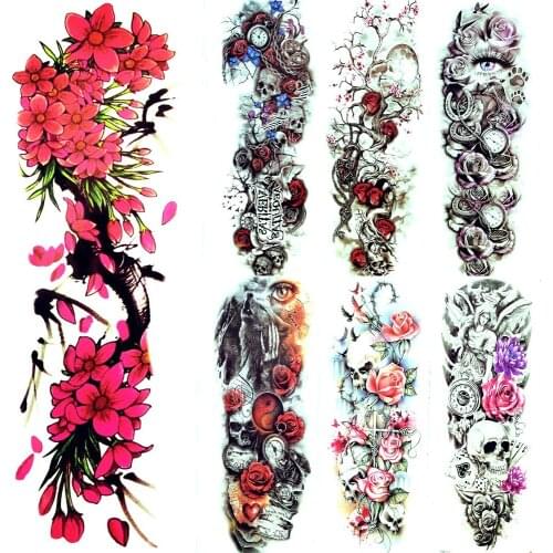 25 Desgin Branch Blooming Flowers Temporary Tattoo Watercolour Women Tattoo Sticker Body Arm Art Flash Full Tatoo Big Paintings