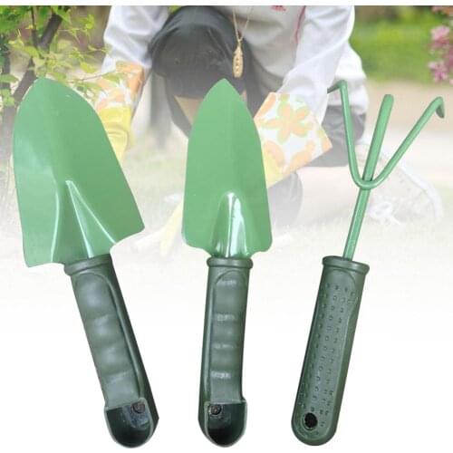 3Pcs/Set Non Slip Plastic Handle Iron Shovel Rake Spade Flower Planting Combination Tool Set Mini Useful Garden Planting Tool
