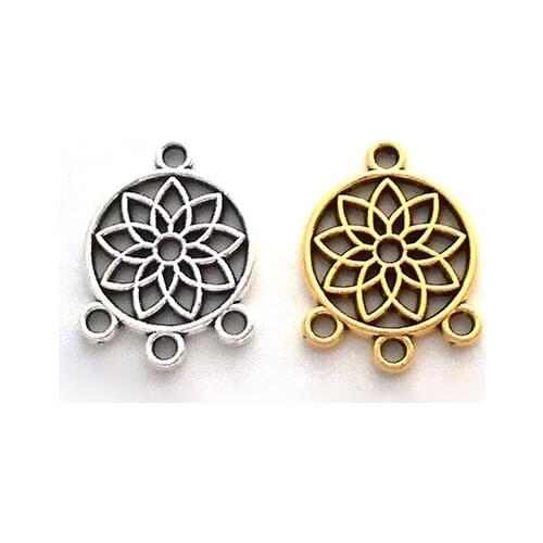 30 x Tibetan Silver/Gold Tone Dream Catcher Connector Charms 2 Sided Pendants for DIY Earrings Jewelry Making Findings 19x14mm