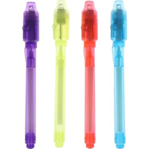 4PCS/Set Multifunction 2 In 1 UV Black Light Invisible Ink Pen Flashlight UV Lamp Torch Built in Battery For Money Detector