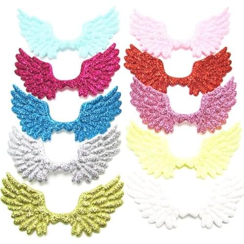 40Pcs 4.3*7cm Shiny Glitter Angel wing Shape Appliques for Clothing Sewing Supplies Kids Hair Clip Decor Ornament Accessories