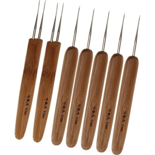 7Pcs/lot Crochet Needle Latch Hook with Bamboo Handle Craft/Hair Extension Hook 0.5mm