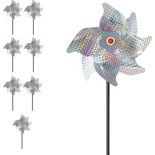 8 Set Reflective Bird Repellent Windmill Front Yard Garden High Reflection Pinwheels Sparkly Silver Lawn Bird-Scaring Equipment