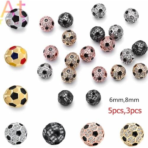 6/8mm Brass Gold Football ball Sport Lovers Zircon Crystal Oil Drop Multicolor Balls Charms Fit Gold Beads DIY Jewelry Making