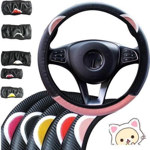 Cat Carbon Car Steering Wheel Cover Anti-Slip For Mitsubishi ASX Lancer 10 9 Outlander Pajero Suzuki Swift Grand Vitara SX4