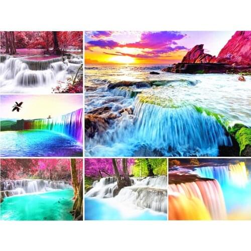 DIY 5D Diamond Painting Full Square Waterfall Cross Stitch Kit Diamond Embroidery Scenery Mosaic Picture Rhinestones Decor Gift