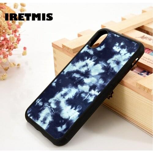 Iretmis 5 5S SE 6 6S Silicone Rubber Phone Case Cover for iPhone 7 8 Plus X Xs 11 12 MINI Pro Max XR Dark Blue Splotchey Tie Dye