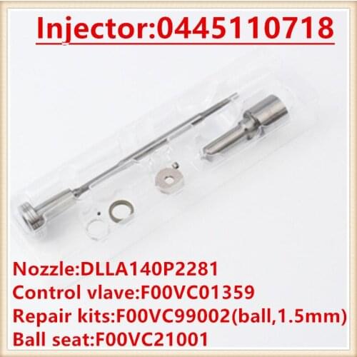Inyector Repair kits 0445110718 Fuel injector Spray Nozzle DLLA140P2281 Valve F00VC01359 Ball seat F00VC21001 F00VC99002