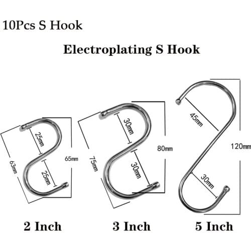 10Pcs/Set Stainless Steel S Hook Kitchen Kitchenware Hook Bedroom Key Hanger Home Sundries Storage Store Display Rack S Hook