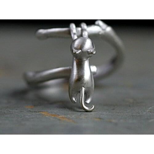 Fashion Creative Ring Kitten Climbing Tree Shape Cute Cat Opening Adjustable Finger Rings for Women Wedding Party Jewelry