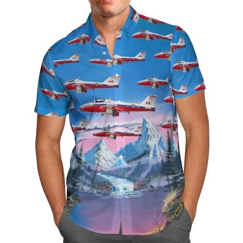 Plane Print Short Sleeve Shirts For Men Loose Cardigan Button Shirts Plus Size Hawaiian Style Summer 2021 Ventilated Shirt Q58