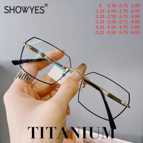 Rimless Eyeglasses Myopia Mens Titanium with Wood Frame Nearsighted Glasses Lock Blue Light Ti Optical Eyewear Male Spectacles