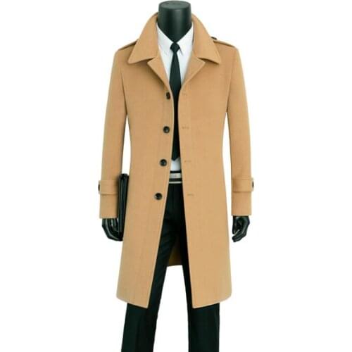 Khaki casual woolen coat men trench coats long sleeves overcoat mens cashmere coat casaco masculino inverno erkek england 9XL