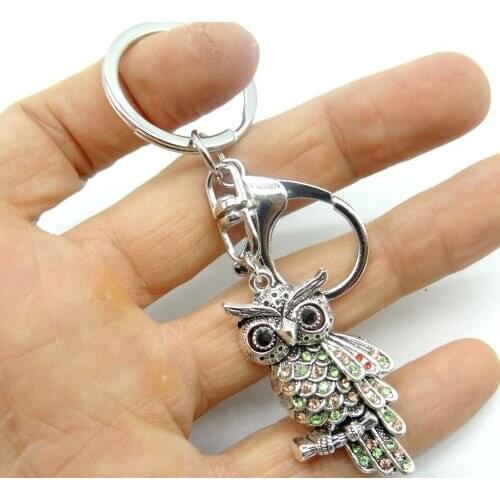 Natural Quartz crystal owl Key Chain Keyring Silver Keychain Pendant for diy Jewelry making Keychain necklace Accessories A1