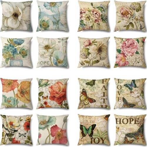 European Style Warm Flower Thick Linen Pillowcase Office Nap Cushion Cover Bedding Pillow 45x45cm
