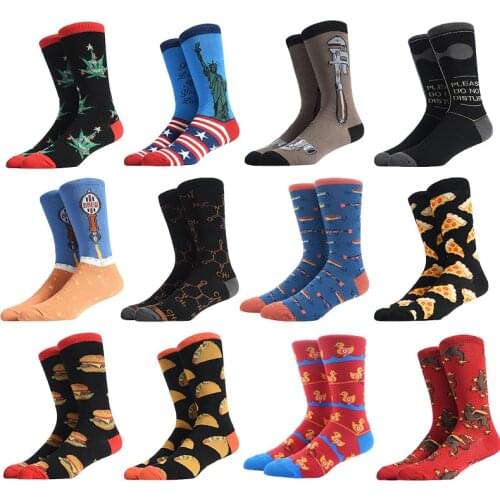 5 Pairs/lot Dress Men Colorful Casual Crew Socks Combed Cotton Design Harajuku Socks Hip Hop Skateboard Gift Happy Wedding Socks