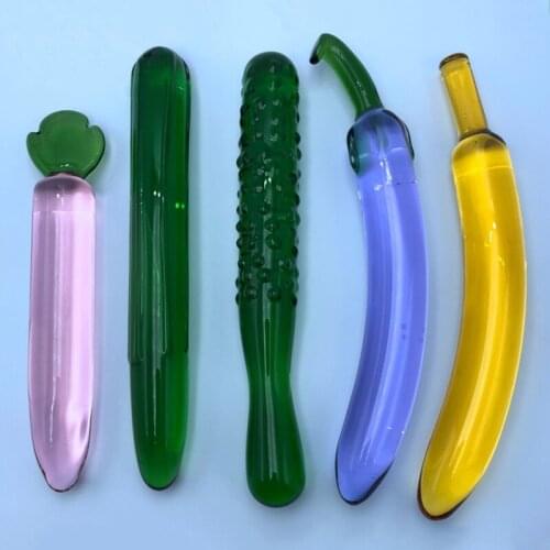 NEW Crystal Glass Dildo Cute Vegetables Vaginal Anal Butt Plug Self Comfort Masturbator Magic Wand Sex Toys for Woman Anal Toys