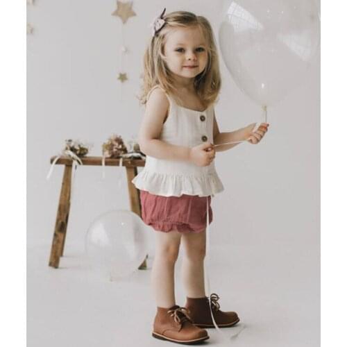 Baby girl clothes 2021 summer fashion cotton linen sling girl suit baby girl home cute clothes 3-24M