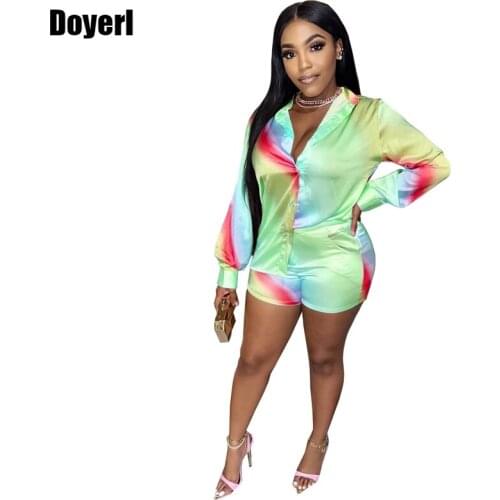 Autumn Two Piece Set Women Clothes 2021 Lounge Set Shorts Button Up Shirt Top and Shorts Set Sexy 2 Piece Outfits for Women Suit