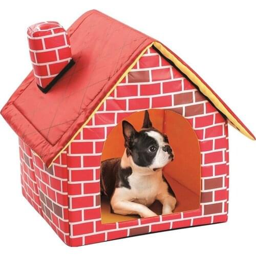 Portable Brick Pet House With Chimney Warm And Cozy Dog Cat Bed Detachable Washable Pet Tent Suitable For All Seasons Cushion