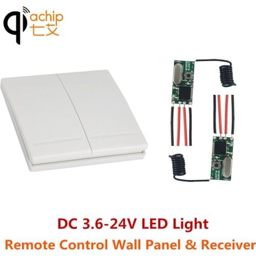 QIACHIP 2pcs 433MHz Remote Control Switch DC 5V 12V 24V Mini LED Light Receiver Relay with 2CH Wall Panel Switch Transmitter