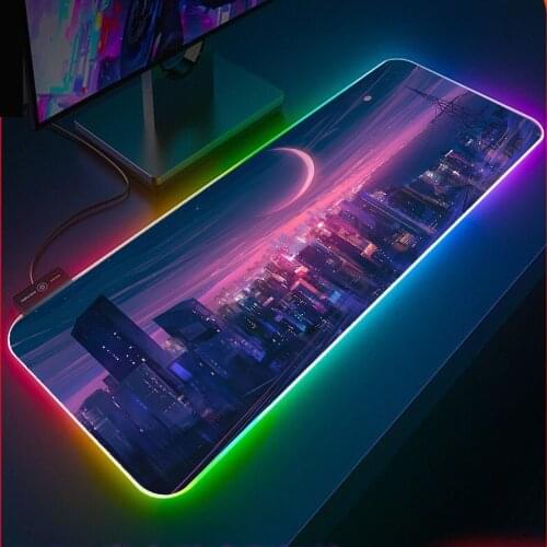 Landscape City Night View RGB Gaming Mouse Pad Glowing LED Laptop PC Gaming Accessories Keyboard Carpet Mat CS GO Mousepad XxL