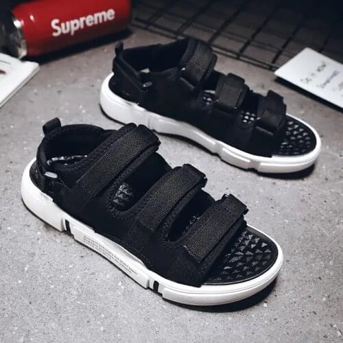 Mens Summer Sandals Open Toe Webbing Breathable Velcro Casual Sandals Comfortable Non Slip Large Size Dual Purpose Beach Shoes