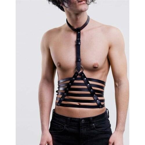 Sexy Leather Body Cage Bondage Tops Men Harness Belt Strap Fetish Men Chest Gay Harness Punk Rave Costumes sex toys for men